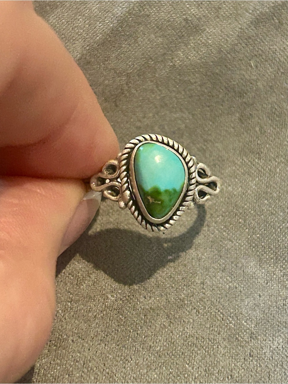 Sterling Silver Turquoise Teardrop Ring - Blue Green Stone